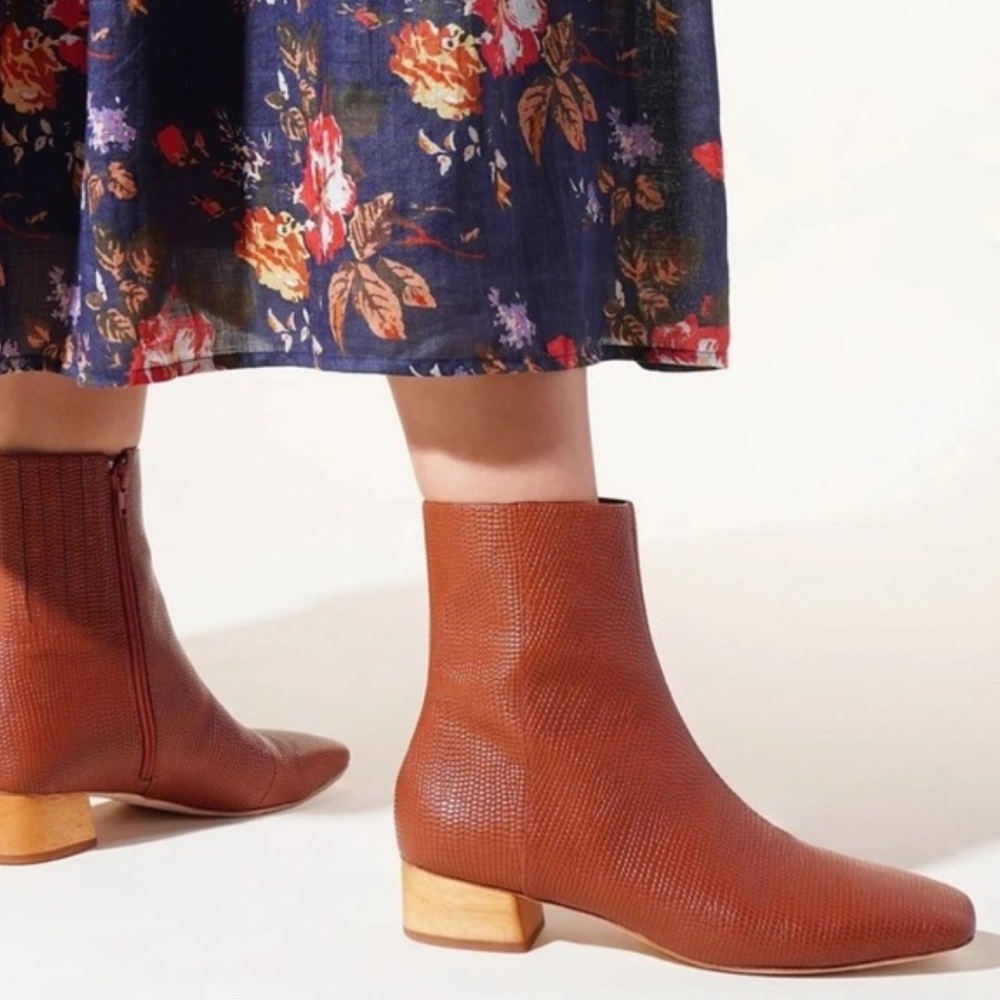 Charlotte Stone Henri Boots, 6, Brown/Tan, Retro Square Toe 60s Y2K